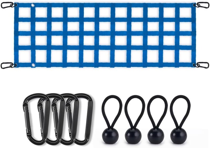 BARTOO Tailgate Net for Pickup Truck Bed, 60'' x 18'' Tailgate Mesh Cargo Net for Full Size Truck, Heavy Duty Cargo Netting with Hooks for Chevrolet, Ford, Toyota, GMC, Jeep, Blue - Image 1